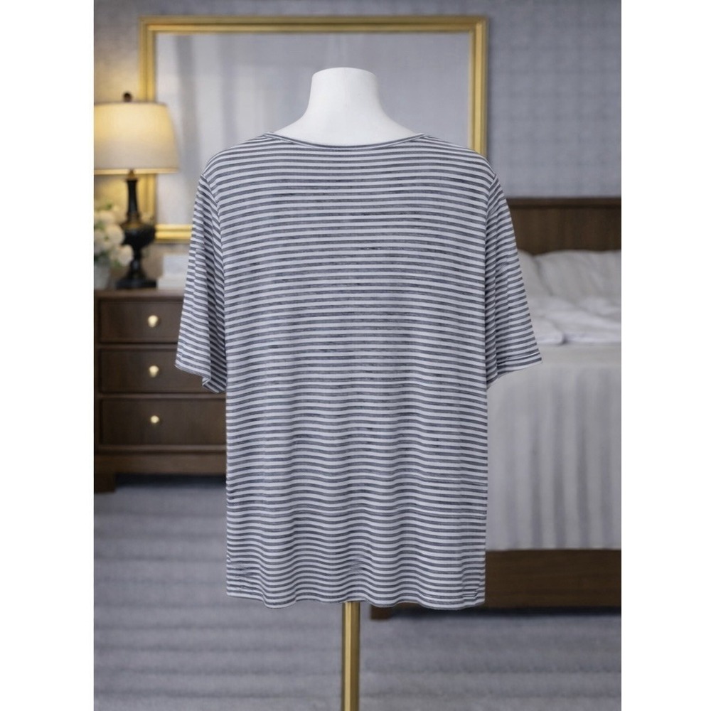New Chico's Supremely Soft Flutter-Sleeve Mini Striped Blue‎ White Womens 1 US M - Picture 3 of 12